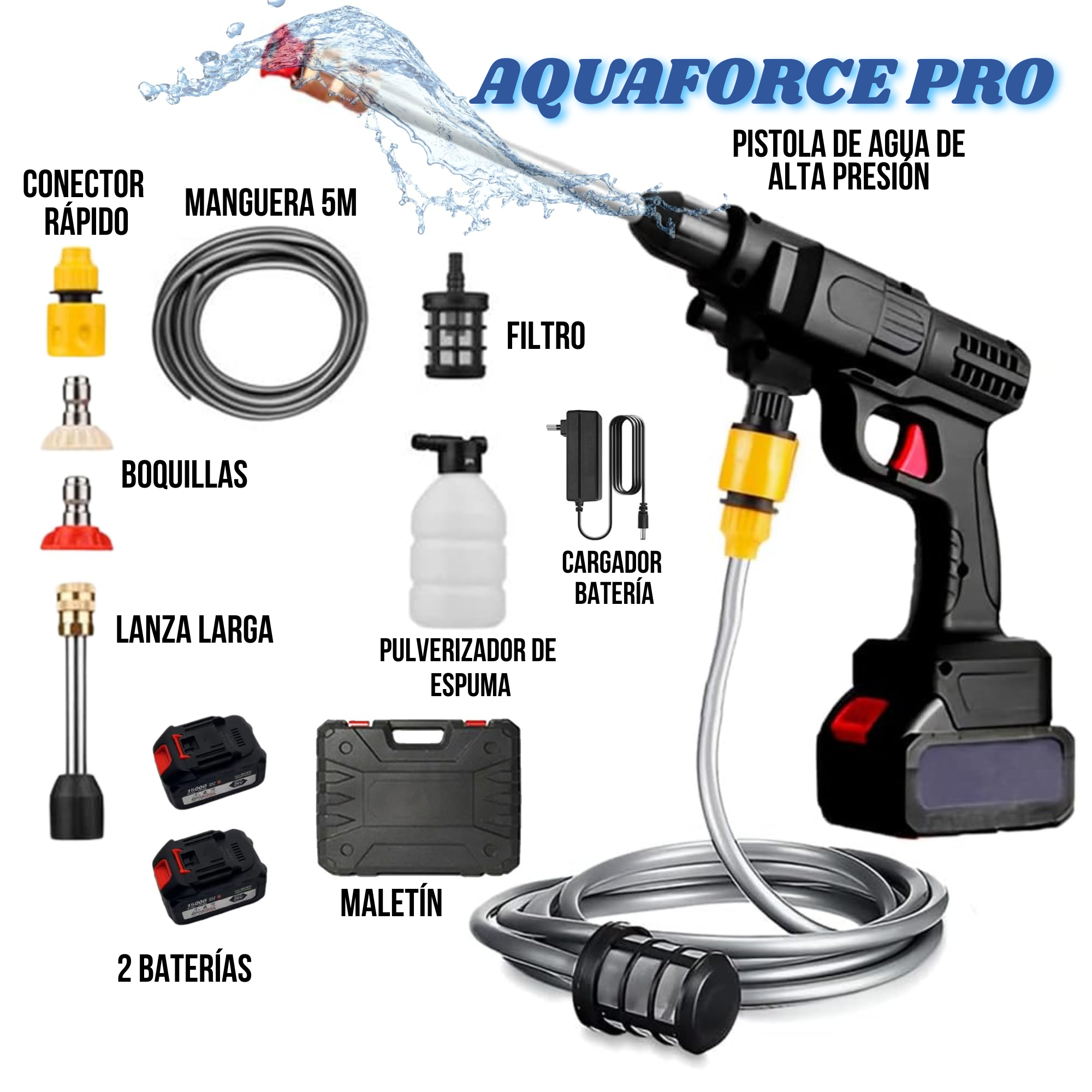 AquaForce PRO - Pistola de Alta Presión para Limpieza