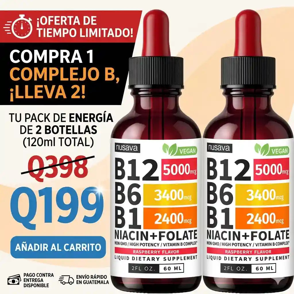 ¡Dile adiós al cansancio! Recupera tu energía al instante con el Complejo B Líquido de rápida absorción. ⚡
