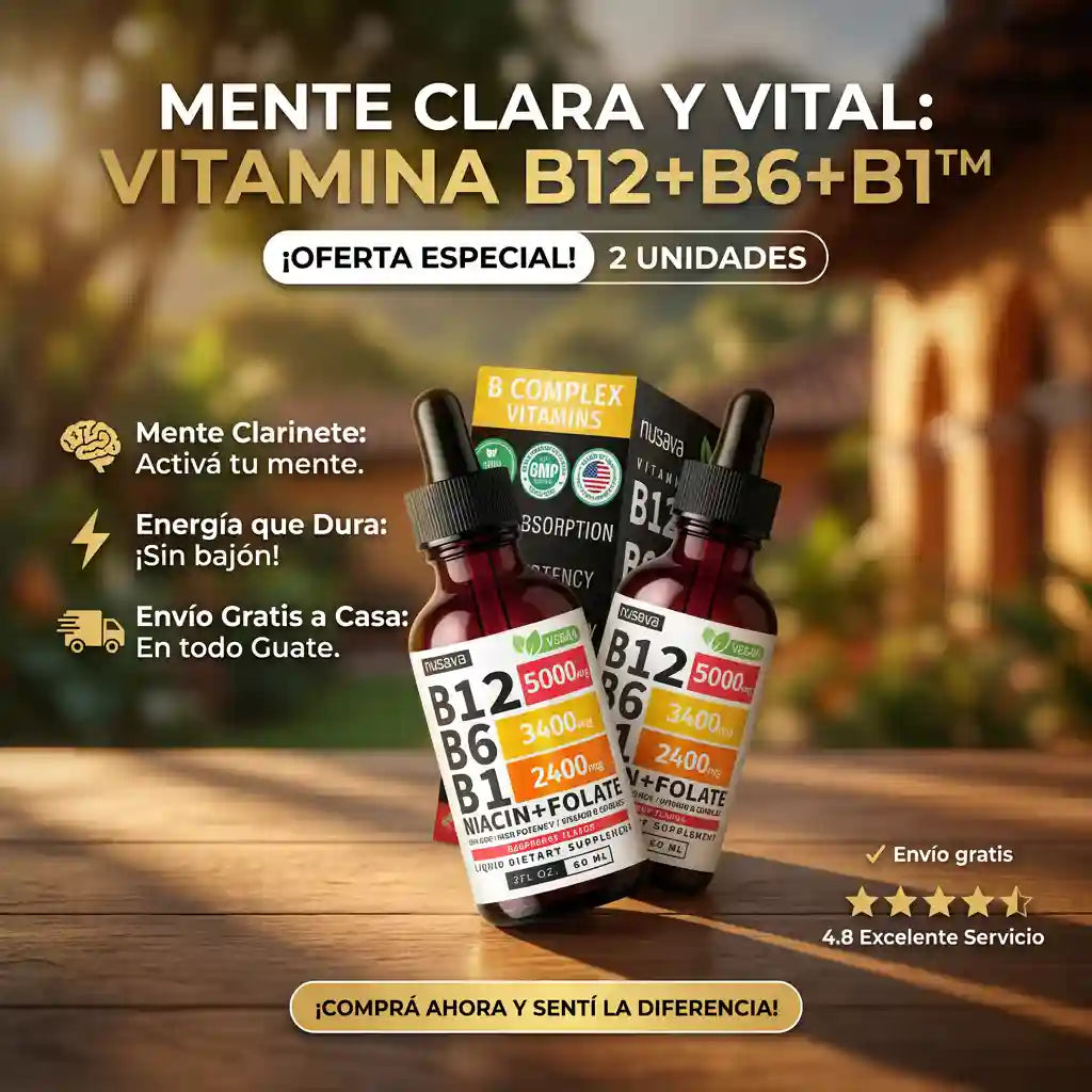 ¡Dile adiós al cansancio! Recupera tu energía al instante con el Complejo B Líquido de rápida absorción. ⚡