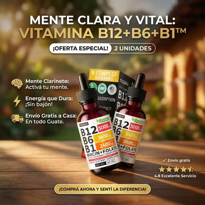 ¡Dile adiós al cansancio! Recupera tu energía al instante con el Complejo B Líquido de rápida absorción. ⚡