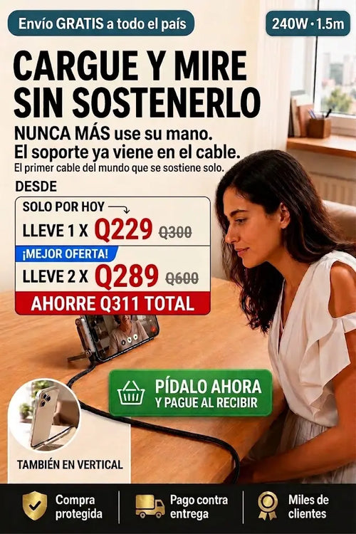 ¡Juega y Ve Series Mientras Cargas! Cable Reforzado Con Soporte